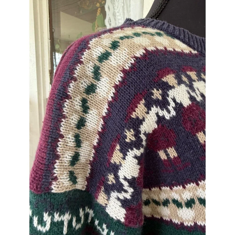 Vintage 80s Cotton Ramie Pull Over Sweater Novelty People Womens Small - Picture 7 of 12